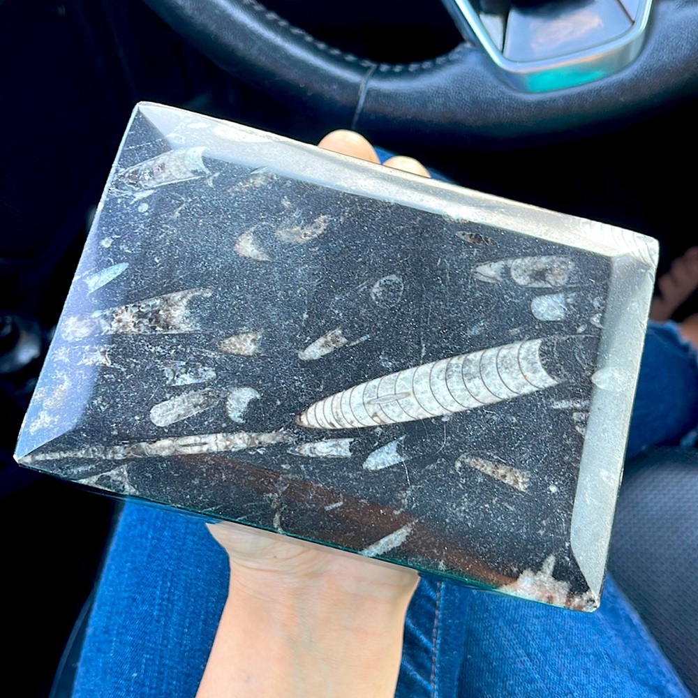 Stone jewelry box — carved — beveled